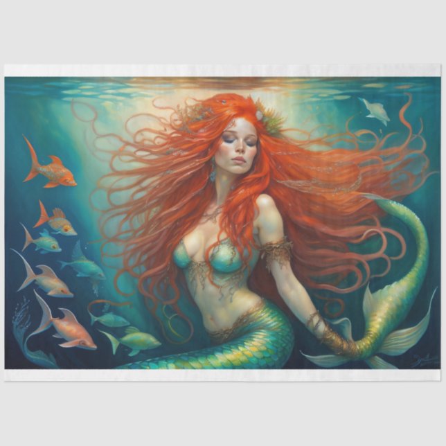 Papel De Seda Papier Mousseline Mermaid Red Hair Queen v5 (Anverso)
