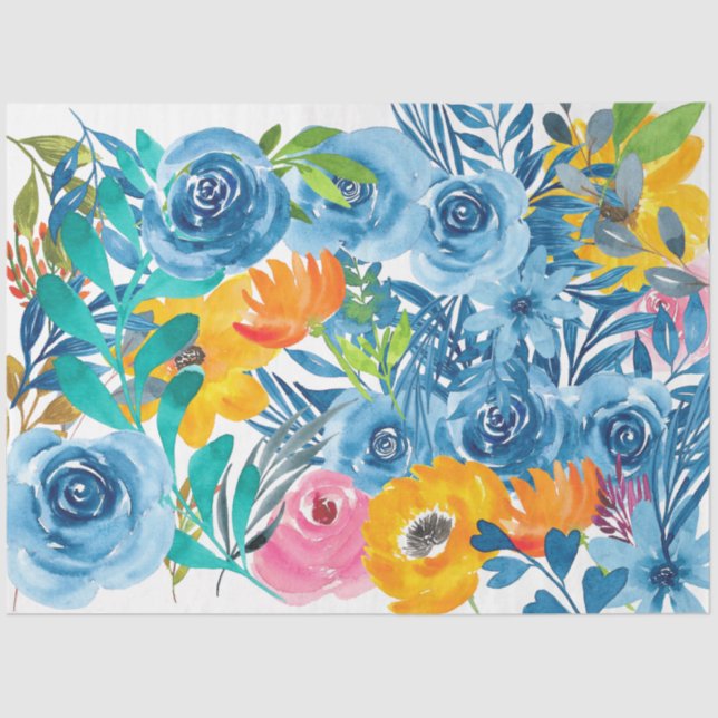 Papel De Seda Papier Mousseline- Watercolor Blues- Tissue Paper (Anverso)