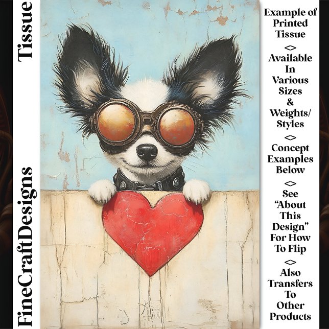 Papel De Seda Papillon Steampunk Dog & Red Heart CQ3 Decoupage (Subido por el creador)