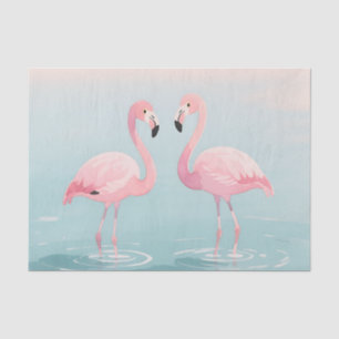 Papel De Seda Par de Flamingos Rosas Acuarela Serenidad