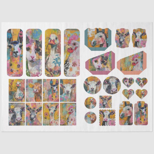 Papel De Seda Para artistas de la granja Animal Junk Journal Eph (Anverso)