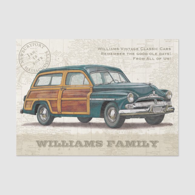 Papel de seda para coche clásico turquesa vintage (Anverso)