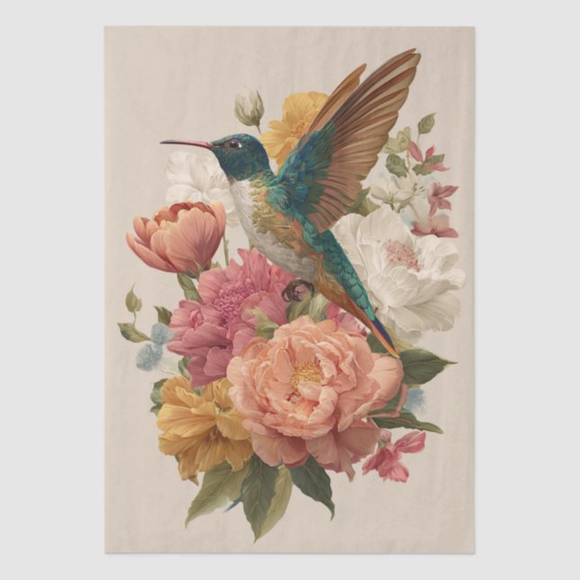 Papel de seda para decoupage Colibrí floral (Anverso)
