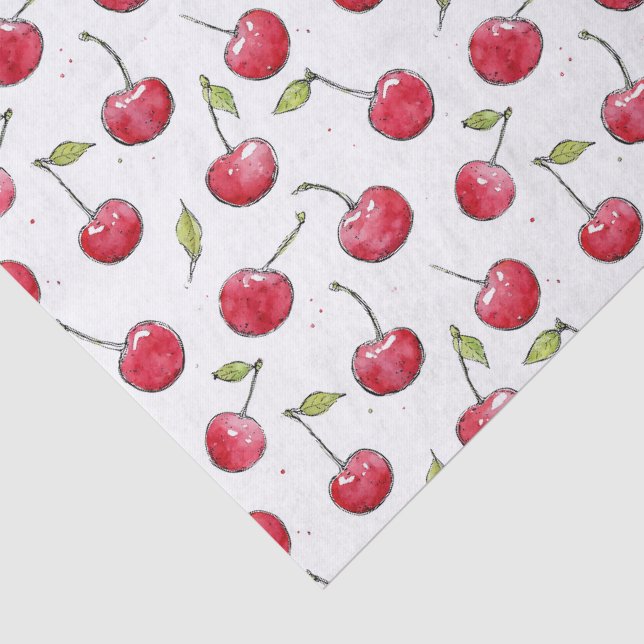 Papel de seda para decoupage con patrón de cerezas (Detalle)