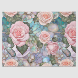 Papel de seda para decoupage con rosas rosadas y g