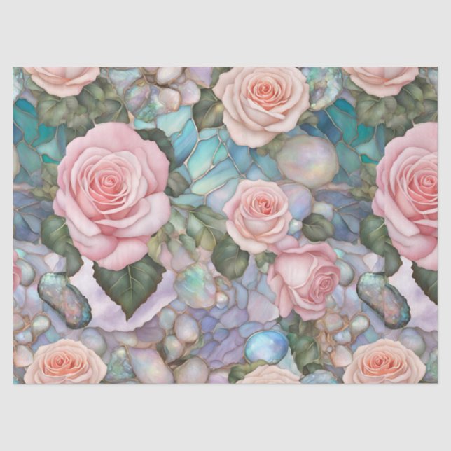 Papel de seda para decoupage con rosas rosadas y g (Anverso)