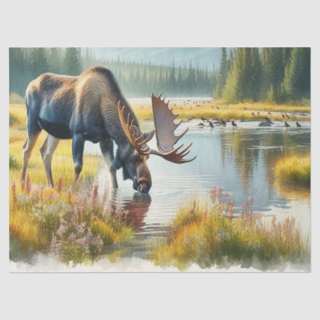 Papel de seda para decoupage de alces en acuarela (Anverso)