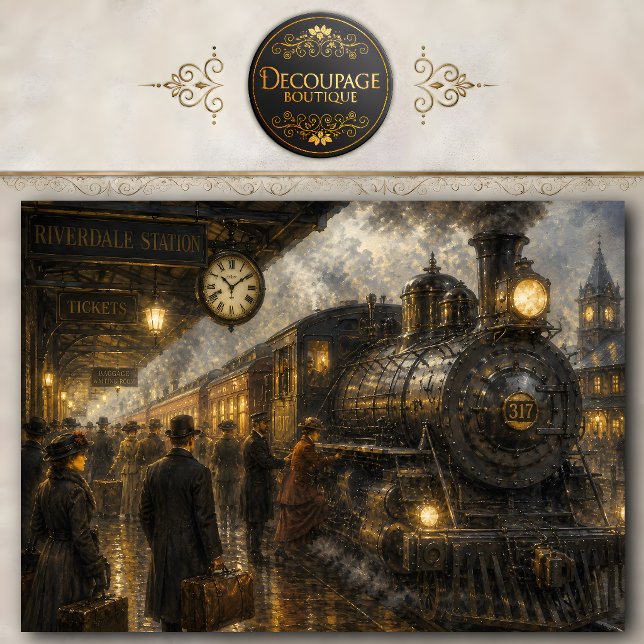 Papel de seda para decoupage de antigua estación d (Vintage Train Station Decoupage Tissue Paper)