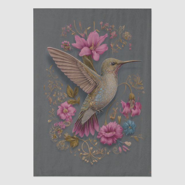 Papel de seda para decoupage de colibrí floral (Anverso)