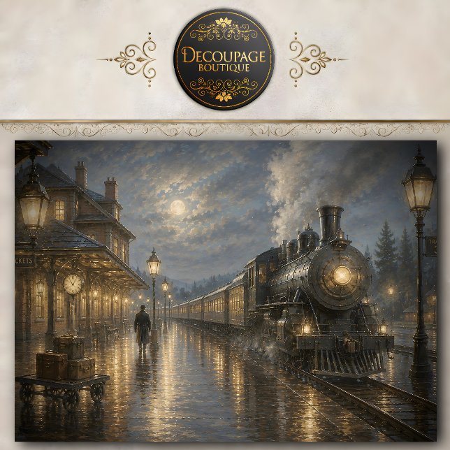 Papel de seda para decoupage de estación de tren b (Moonlit Train Station Decoupage Tissue Paper)