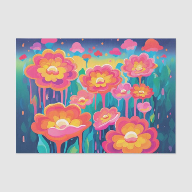 Papel de seda para decoupage de flores brillantes  (Anverso)