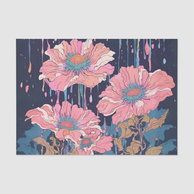 Papel de seda para decoupage de flores goteando (Anverso)