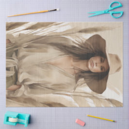 Papel de seda para decoupage de mujer boho neutral