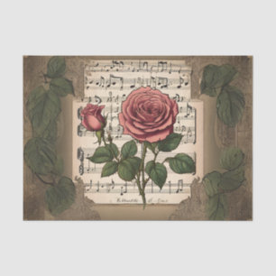 Papel de seda para decoupage de música y rosas