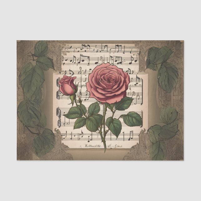 Papel de seda para decoupage de música y rosas (Anverso)