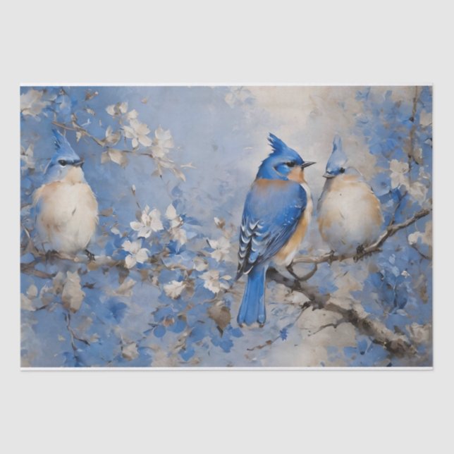 Papel de seda para decoupage de pájaros azules y f (Anverso)