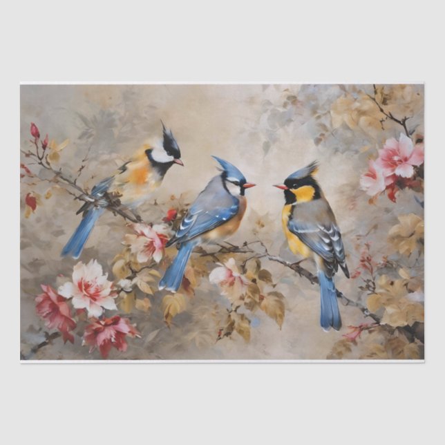 Papel de seda para decoupage de pájaros y ramas (Anverso)
