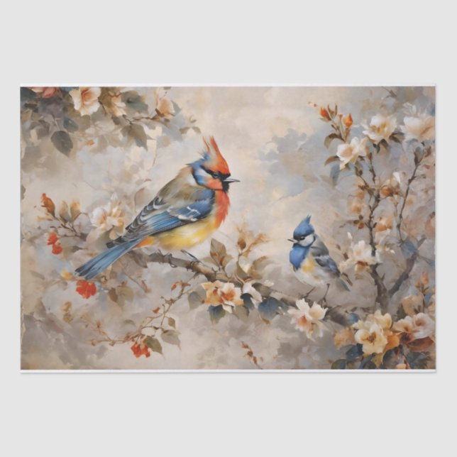 Papel de seda para decoupage de pájaros y ramas (Anverso)