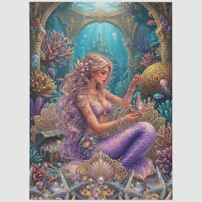Papel de seda para decoupage de sirena de fantasía (Anverso)