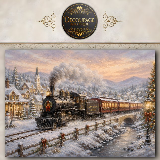 Papel de seda para decoupage de tren de Navidad (Christmas Train Decoupage Tissue Paper)