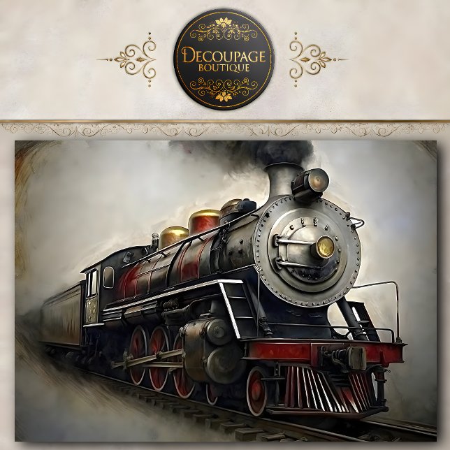 Papel de seda para decoupage de tren de vapor vint (Vintage Steam Train Decoupage Tissue Paper)
