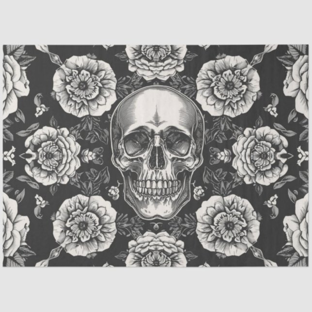 Papel de seda para decoupage Rosa Blanca Calavera  (Anverso)