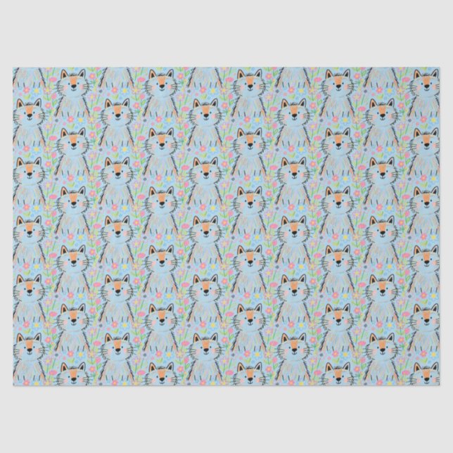 Papel de seda para gato garabato azul (Anverso)