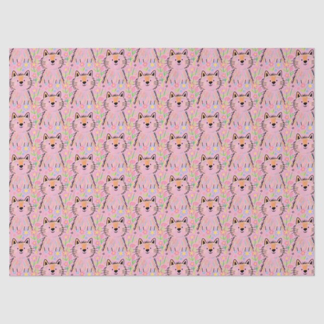 Papel de seda para gato garabato rosa (Anverso)