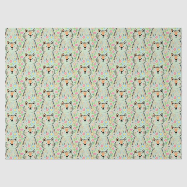 Papel de seda para gato garabato verde (Anverso)