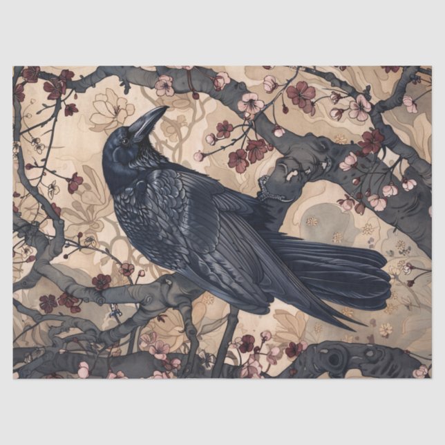 Papel de seda para muebles con decoupage de cuervo (Anverso)