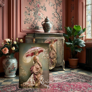 Papel De Seda Paraguas Victoriano Rosa de Damasco Vestido Luna D