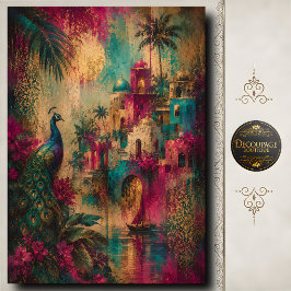 Papel De Seda Paraiso de Pavos Reales Decoupage Arte de Aldea Ex