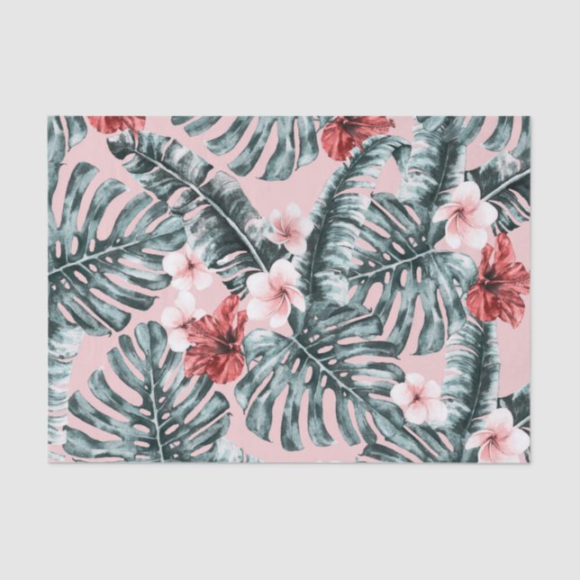Papel De Seda Paraíso rosa Isla tropical Floral Botánica (Anverso)