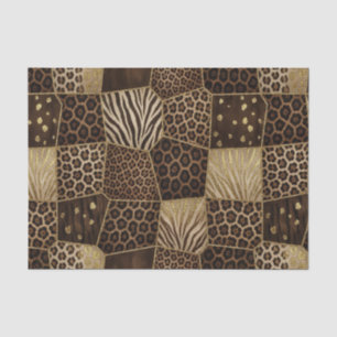 Papel De Seda Parche africano de animales impreso   Marrón y dor