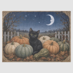 Papel De Seda Parche de Calabaza Gato Negro Vintage