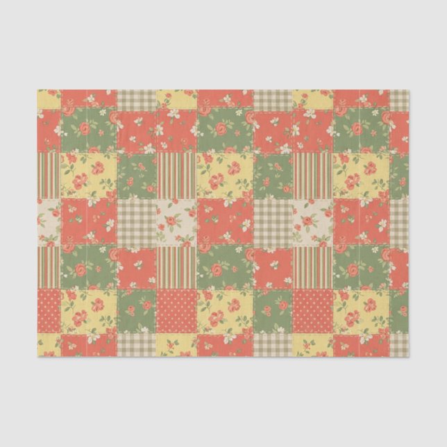 Papel De Seda Parche Floral Gingham con Estilo de Casa de Campo  (Anverso)