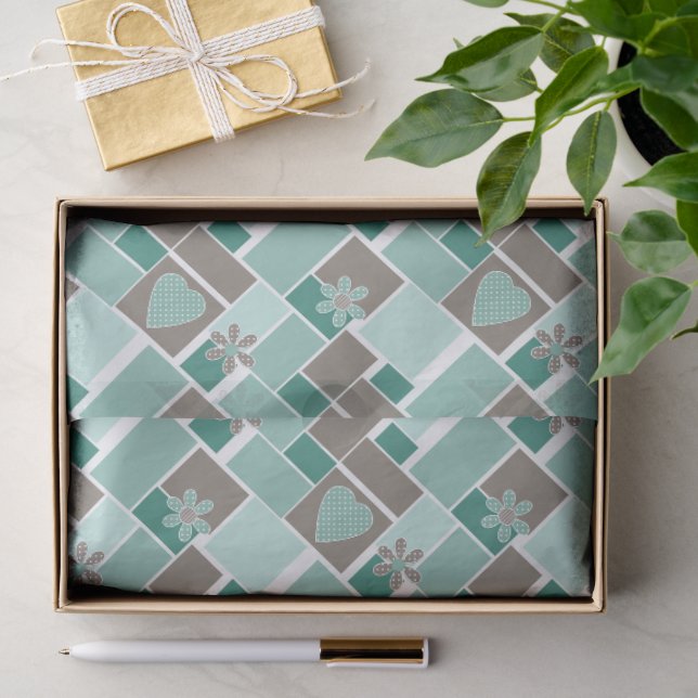 Papel De Seda Parcheado marrón turquesa de parches cuadrados (Regalo )