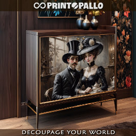 Papel De Seda Pareja Belle Époque en un café de París