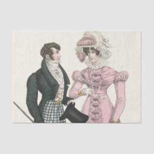 Papel De Seda Pareja Boda Antigua 1823 Hombre Mujer Moda
