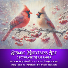 Papel De Seda Pareja de Cardenales Adorables Decoupage Rústico d