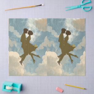 Papel De Seda Pareja de enamorados en el collage del cielo azul