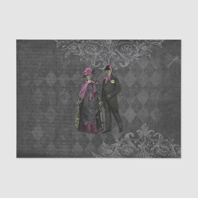Papel De Seda Pareja de esqueleto de Halloween (Anverso)