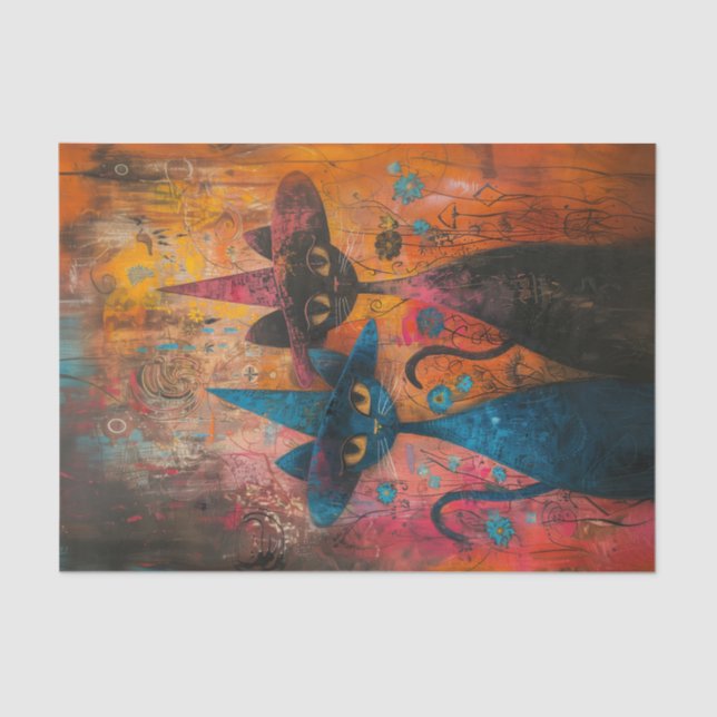 Papel De Seda Pareja de gatos con Gorras (Anverso)