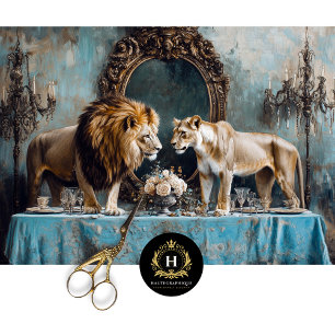 Papel De Seda Pareja de Leones de Lujo Mesa de Boda Floral Azul