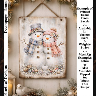 Papel De Seda Pareja de Muñecos de Nieve Cute Shabby Chic Decoup