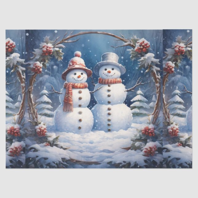 Papel De Seda Pareja de muñecos de nieve de Navidad Decoupage (Anverso)