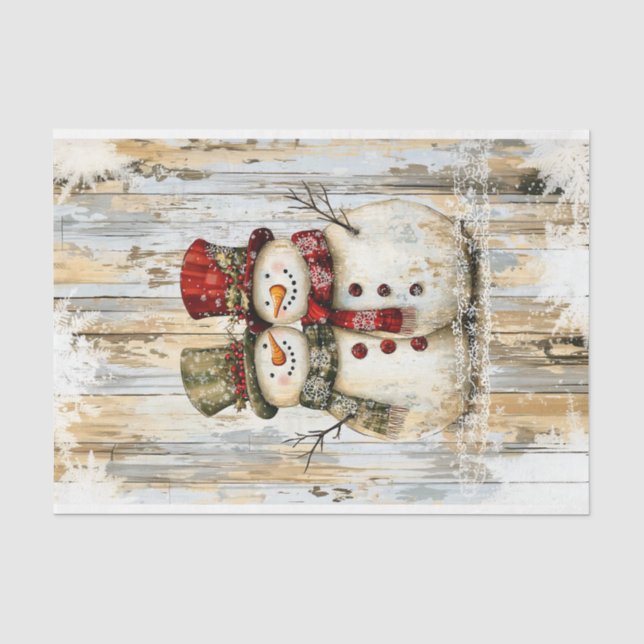 Papel De Seda Pareja de Muñecos de Nieve Rústicos Caprichosos DY (Anverso)