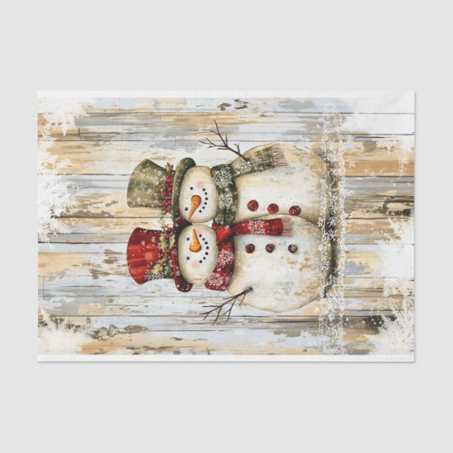 Papel De Seda Pareja de Muñecos de Nieve Rústicos Caprichosos DY (Anverso)