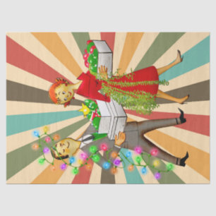 Papel De Seda Pareja de Navidad 1950 con fondo retro