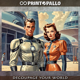 Papel De Seda Pareja de superhéroes del futurismo retro de los a
